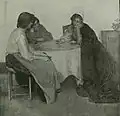 The Question, from page 285 of "International studio" (June 1912) Also, The Embarrassing Question. Entry for Paris Salon (Beaux Arts), 1910. 23rd Exhibition, Chicago Art Institute.