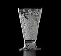 Caspar Lehmann, Beaker with the coats of arms of Wolf Sigismund von Losenstein and Susana von Rogendorf, and three allegorical figures, dated 1605, Museum of Decorative Arts in Prague