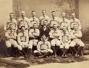 Albert "Doc" Bushong with 1889 Brooklyn Bridgrooms
