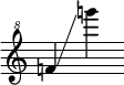{
\override SpacingSpanner.strict-note-spacing = ##t
\set Score.proportionalNotationDuration = #(ly:make-moment 1/8)
\clef "treble^8" \omit Score.TimeSignature
\relative f'' {f!4 \glissando g''!}
}