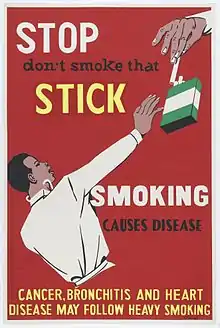 A doctor with a stethoscope rejecting the offer of a cigarette.