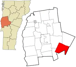 Location in Addison County and the state of Vermont.