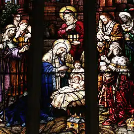 The Adoration of the Magi.(Stained glass window in St. Michael Cathedral, Toronto, 1912)