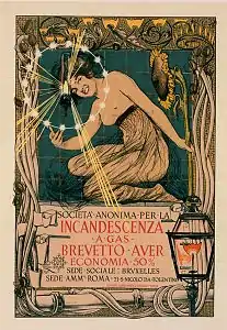 Poster for gas lamps by Giovanni Mataloni (1896)