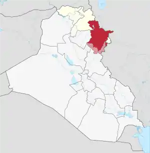 Location of the Sulaymaniyah Governorate (red)– in Iraq (red, beige & light grey)– in the Kurdistan Region (red & beige)