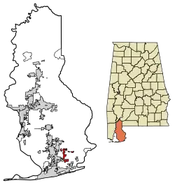 Location of Elberta in Baldwin County, Alabama.