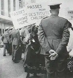Black and Coloured women protesting against pass laws in Bloemfontein, Free State in 1913