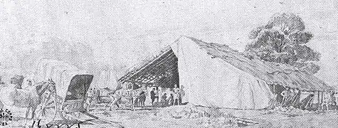 Blacksmith and wagon repair shop on the road to Boucq