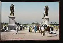 View of western bridge end with lions (circa 1930s)