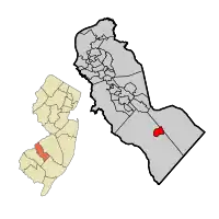 Location of Chesilhurst in Camden County highlighted in red (right). Inset map: Location of Camden County in New Jersey highlighted in orange (left).