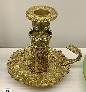 Gothic Revival knight mascarons on a candle holder, c.1830-1850, patinated and gilt bronze, Museum of Decorative Arts, Paris