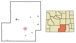Location of Saratoga in Carbon County, Wyoming.