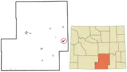 Location in Carbon County and the state of Wyoming.