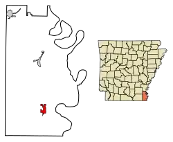 Location of Eudora in Chicot County, Arkansas.