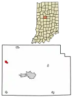 Location of Mulberry in Clinton County, Indiana.