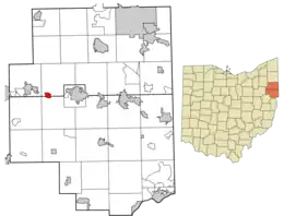 Location of Damascus in Mahoning and Columbiana counties and in the State of Ohio
