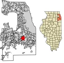 Location of Tinley Park in Cook and Will Counties, Illinois.