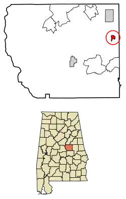 Location of Kellyton in Coosa County, Alabama.