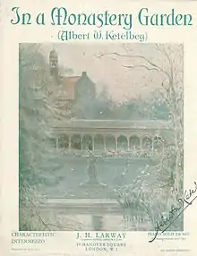 Cover sheet, signed by Ketèlbey, featuring an image of a garden and monastic cloisters