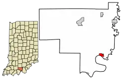 Location of Leavenworth in Crawford County, Indiana.