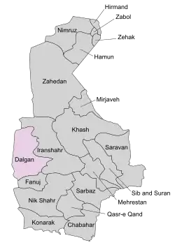 Location of Dalgan County in Sistan and Baluchestan province