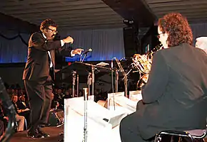 David Baker (far left) leads the Smithsonian Jazz Masterworks Orchestra during the NEA Jazz Masters awards ceremony and concert in 2008.