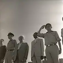 Tzur alongside Israeli prime minister David Ben Gurion. 1960, Boris Carmi, Meitar collection, National Library of Israel