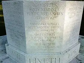 Dedication text of Zeebrugge Cross of Sacrifice in Dover