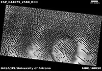 Hagal dune field black and white image, map–projected, with distance scale