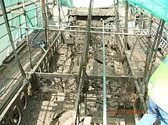 The concrete removed and the cast-iron arches exposed