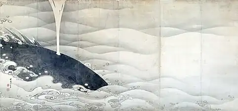 Zo to Kujira-zu byōbu (象と鯨図屏風, Elephant and Whale (left panel)), Itō Jakuchū, 1796
