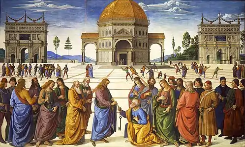 Pietro Perugino's use of perspective in the Delivery of the Keys fresco at the Sistine Chapel (1481–82) helped bring the Renaissance to Rome.