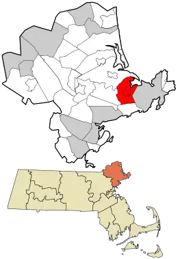 Location in Essex County and the state of Massachusetts.