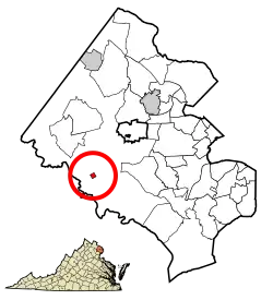 Location of Clifton in Fairfax County and Virginia