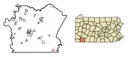 Location of Markleysburg in Fayette County, Pennsylvania.