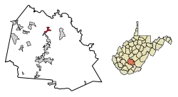 Location of Ansted in Fayette County, West Virginia.