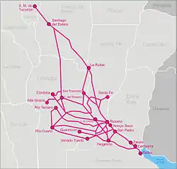 Mitre 5 ft 6 in (1,676 mm)with the Tren de la Costa in 4 ft 8+1⁄2 in (1,435 mm)