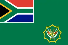 Flag of the South African National Defence Force, which has a canton with the RSA's national flag in it.