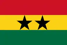 The flag of the Union of African States (1958–1961), a charged horizontal triband.