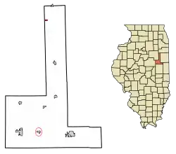 Location of Kempton in Ford County, Illinois.