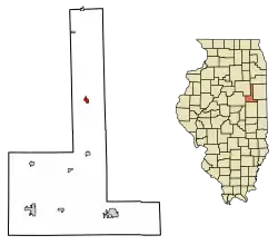 Location of Piper City in Ford County, Illinois.
