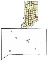 Location of Cedar Grove in Franklin County, Indiana.