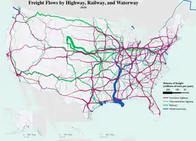 Freight flows by: Interstate-Highways Highways Railways Inland waterways