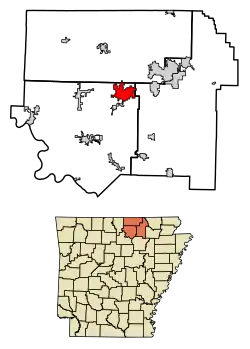 Location of Horseshoe Bend in Fulton County and Izard County and Sharp County, Arkansas.