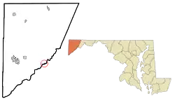 Location of Kitzmiller shown in Maryland