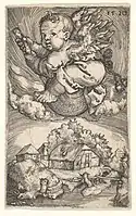 Barthel Beham, Genius on a Globe Floating in the Air, engraving, 1520, 5.7 × 3.6 cm, perhaps a parody of Dürer's Nemesis.