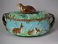 Pie dish, coloured glazes, c. 1877, spectacularly Naturalistic in style.