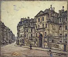 Painting of a large stone building