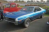 Shows a blue 1970 Javelin