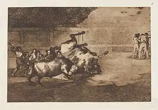 B: Desgraciada embestida de un poderoso toro